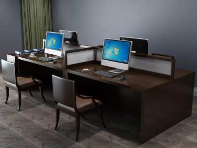 中式办公桌3D模型下载
